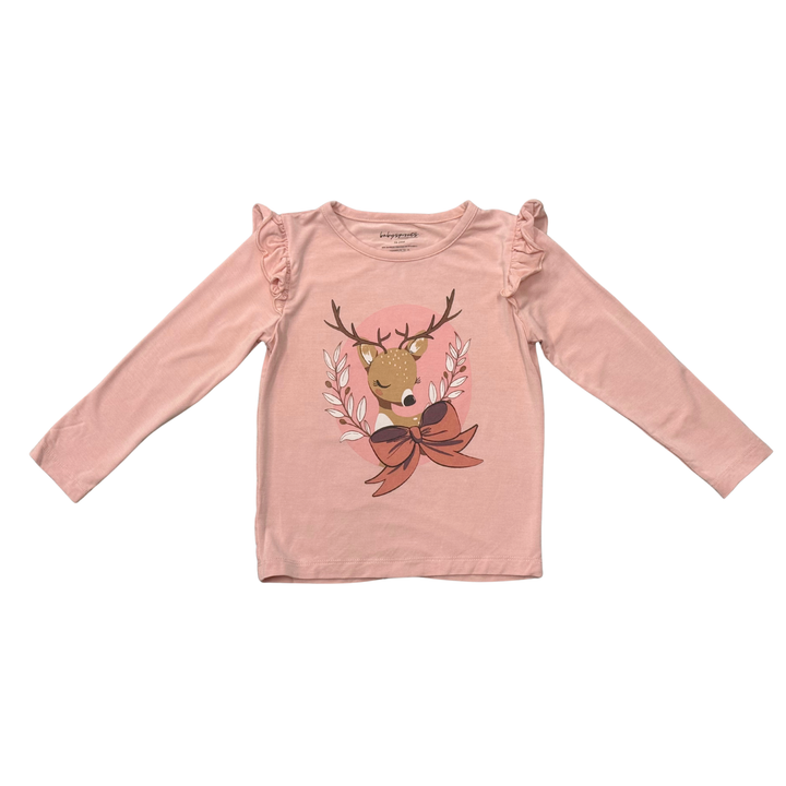 Long Sleeve Ruffle Top - Reindeer