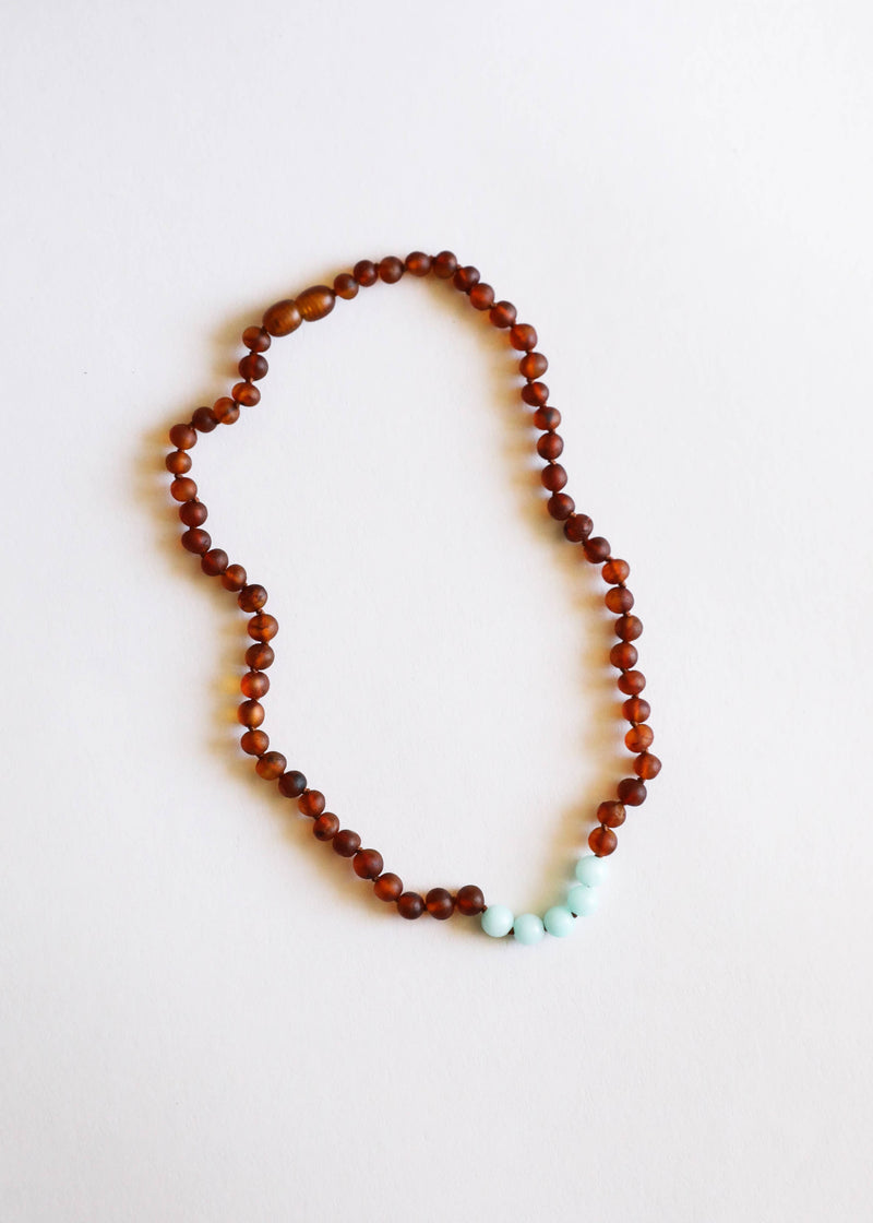 Raw Cognac Baltic Amber + Amazonite || Necklace