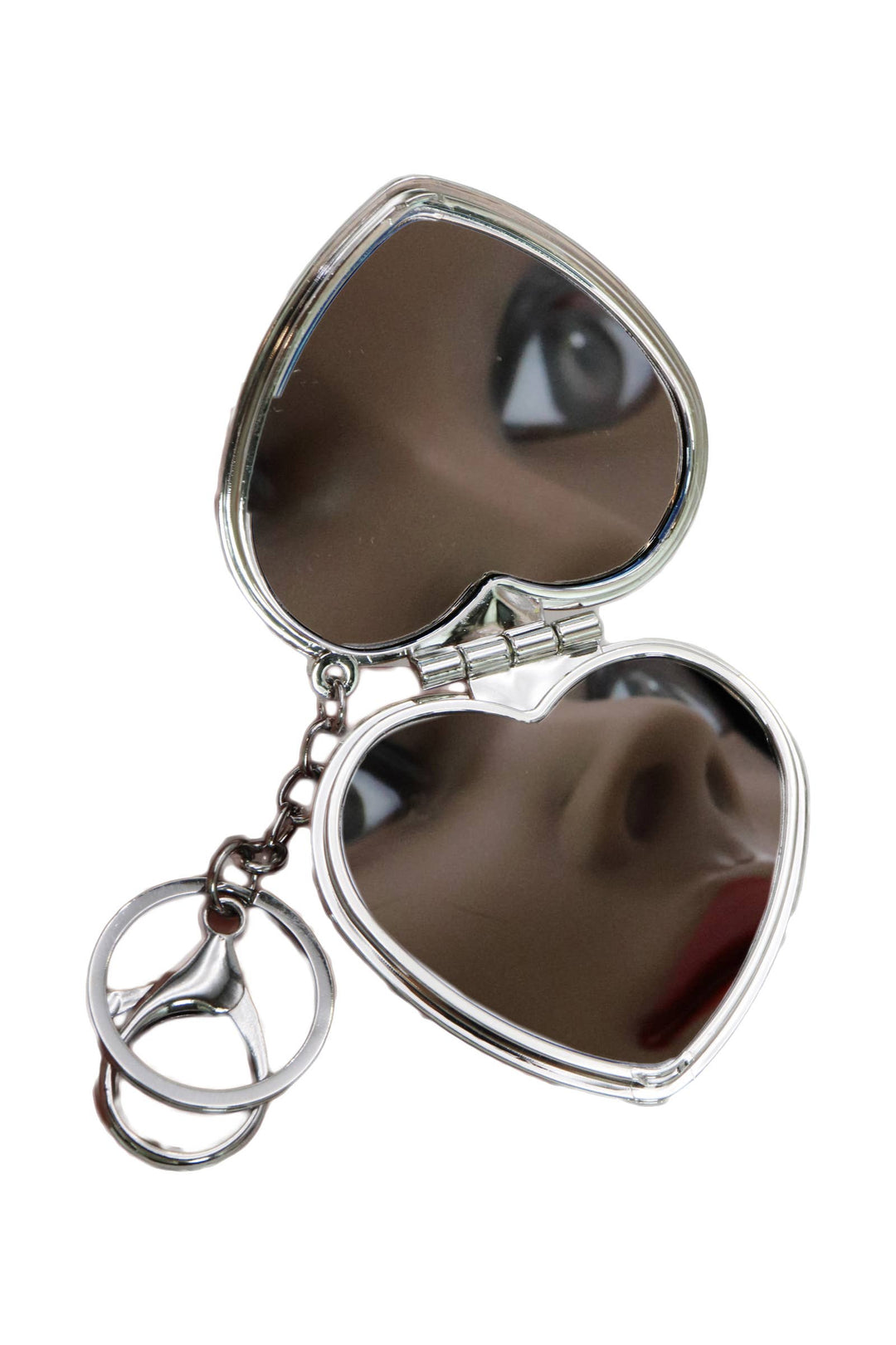 Heart Metallic Compact Makeup Mirror Key Chain