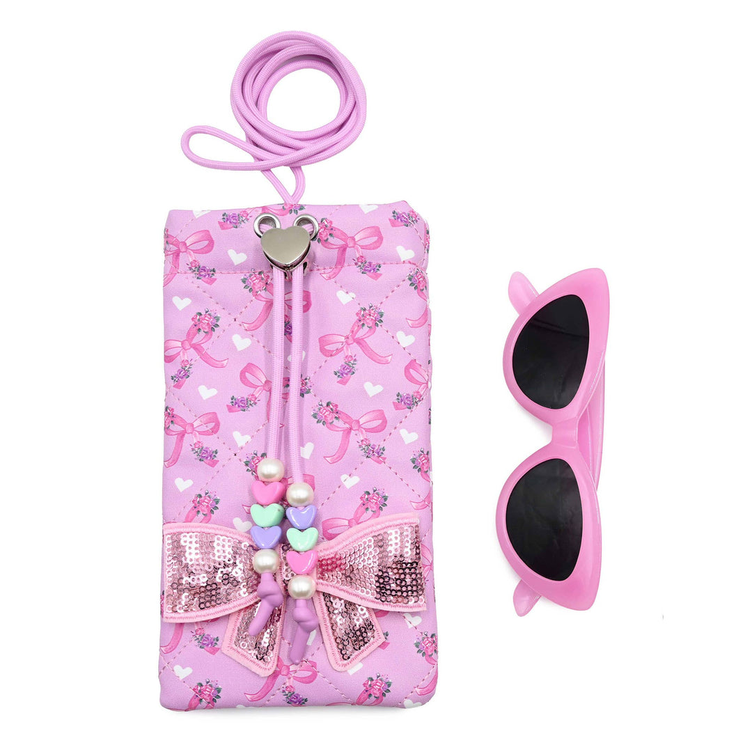 Bow Floral Drawstring Case and Sunglasses