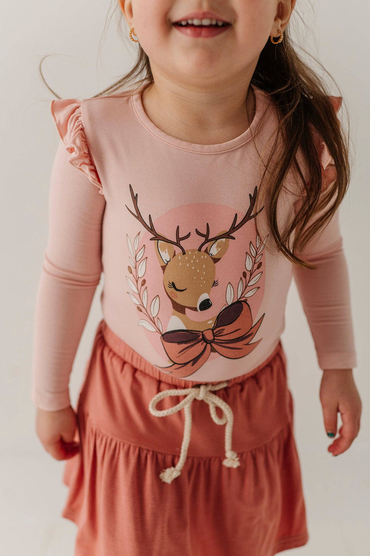 Long Sleeve Ruffle Top - Reindeer