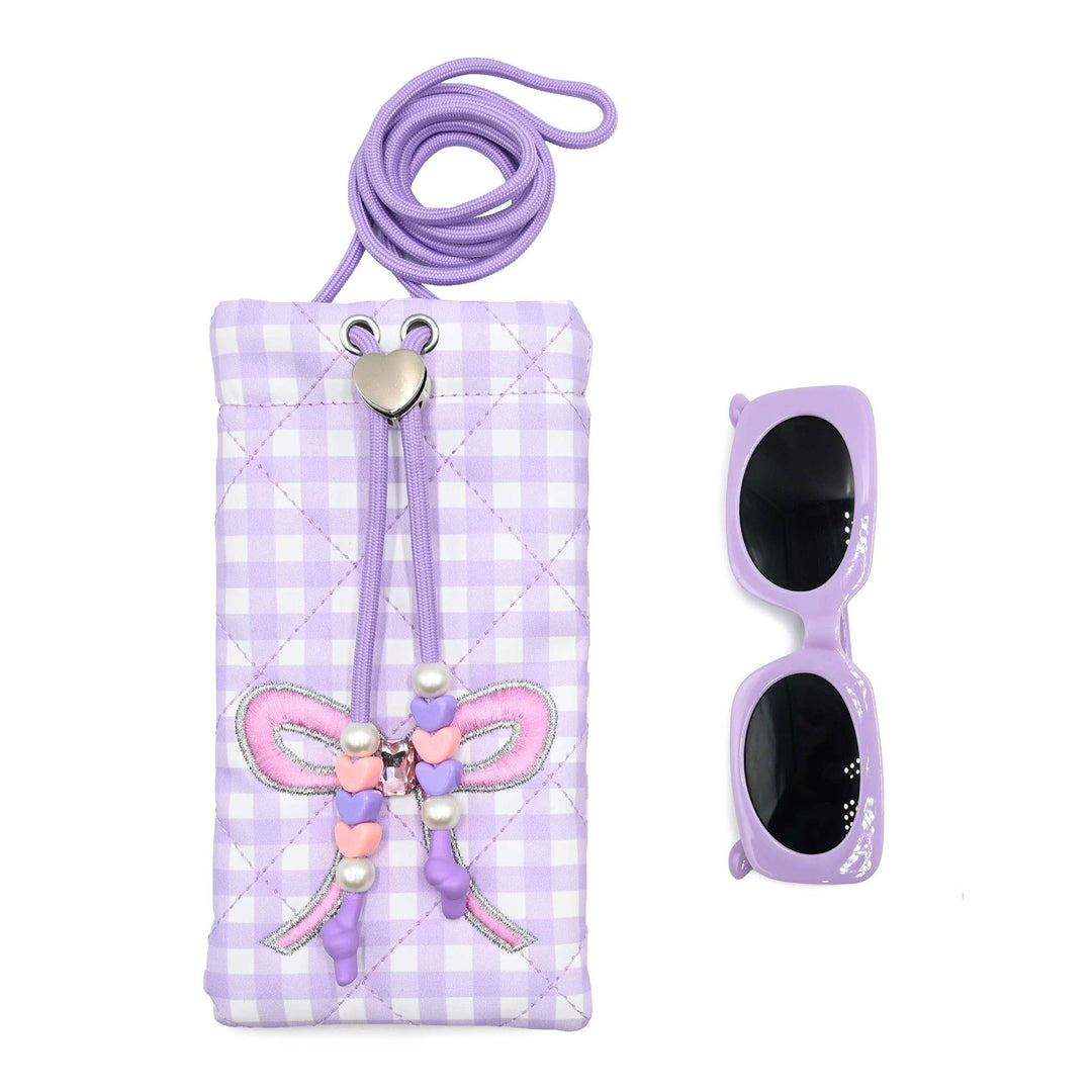 Bow Gingham Drawstring Case and Sunglasses