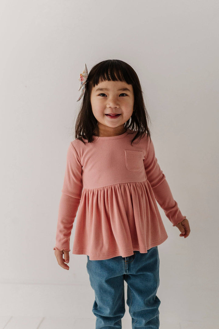 Ribbed Peplum Shirt - Mellow Rose