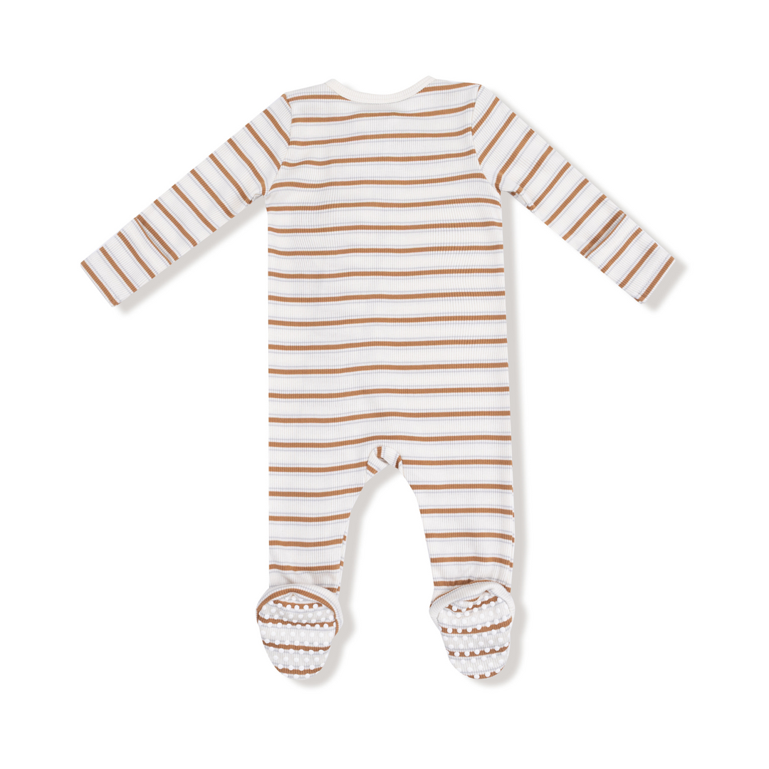 Vintage Stripe - Brown - 2 Way Zipper Footie