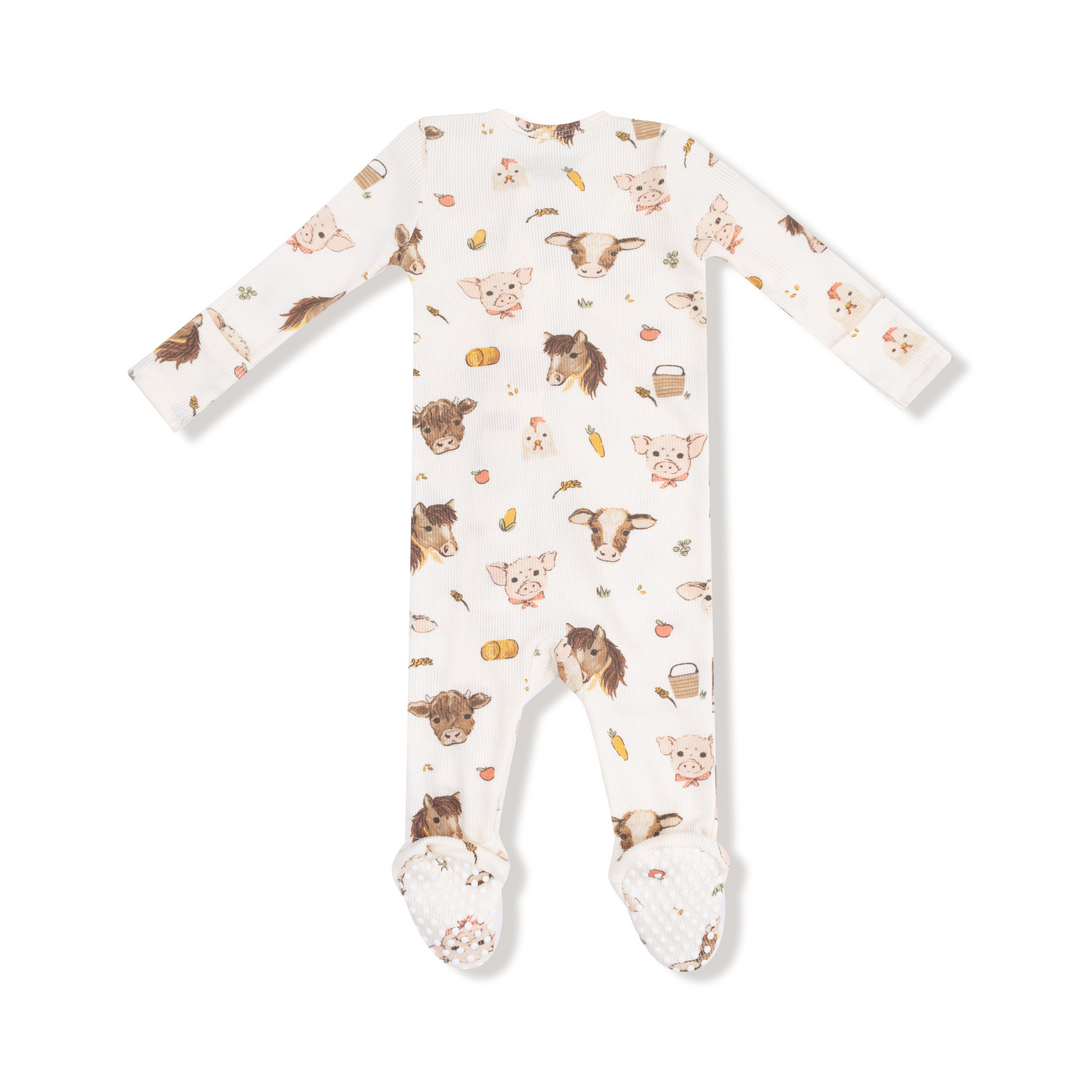 Vintage Baby Farm Animals - 2 Way Zipper Footie