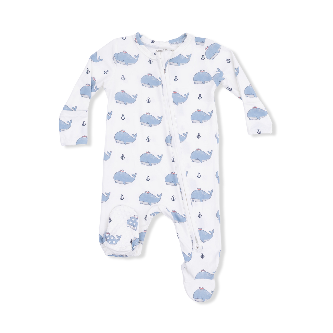 Bubbly Sailor Whales Blue - 2 Way Zipper Footie