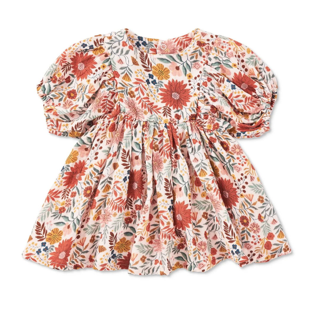 Dress with Puff Sleeves - Zinnia Bloom