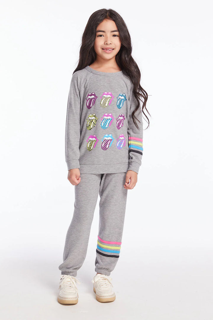 Slouchy Sweatpants - Heather Gray/Rainbow Stripe