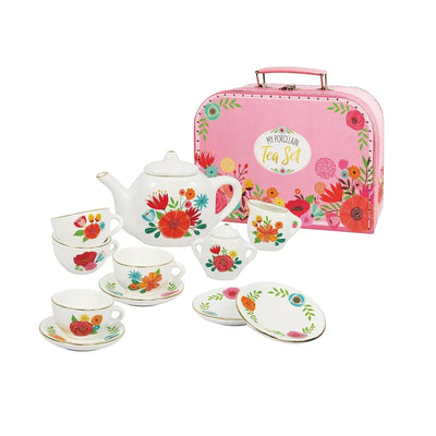 Floral Porcelain Tea Set with Carry Case