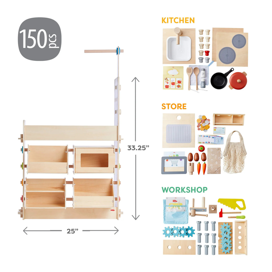 Creative Play 3 in 1 – Play Kitchen, Store & Workshop