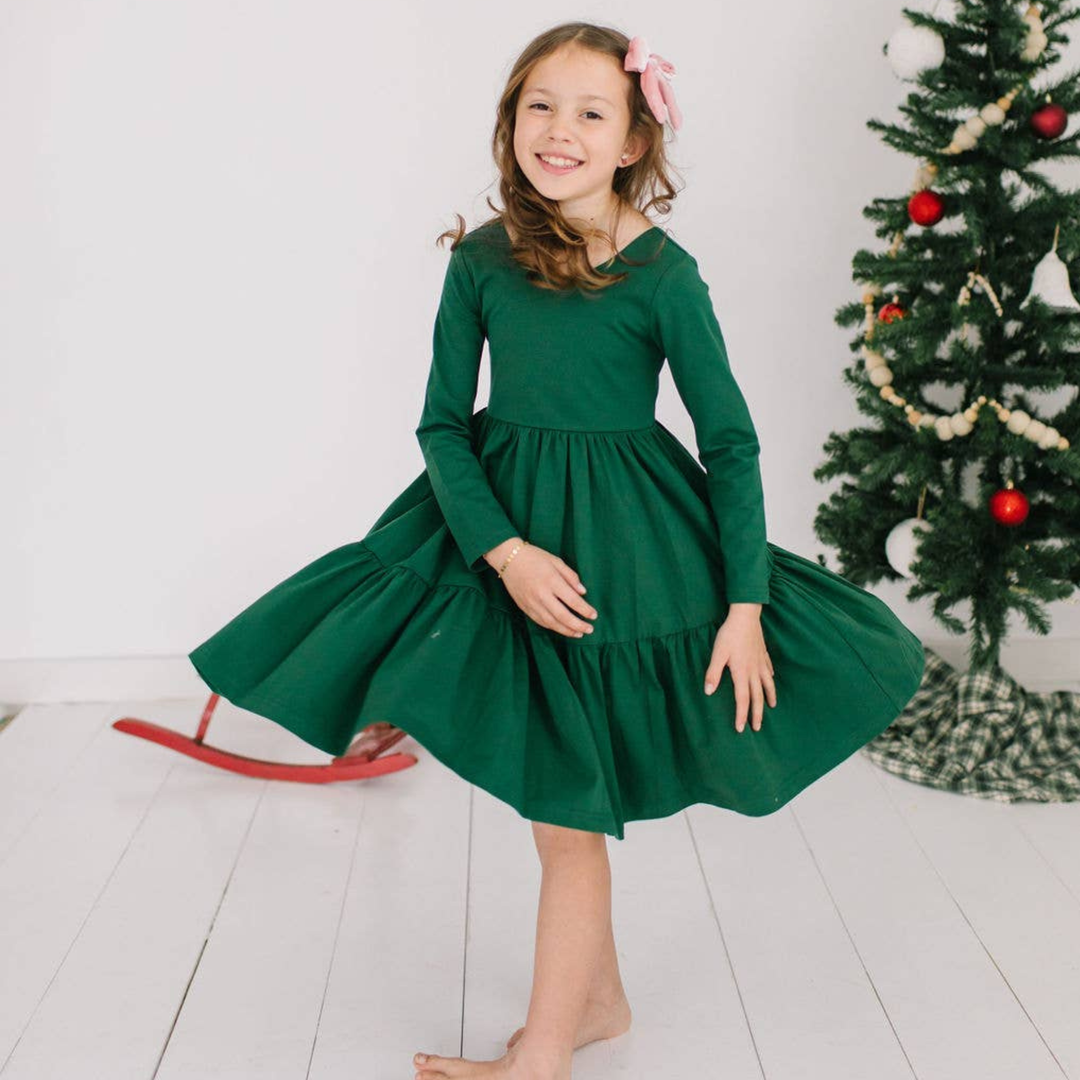 Gwendolyn Ruffle Dress in Evergreen