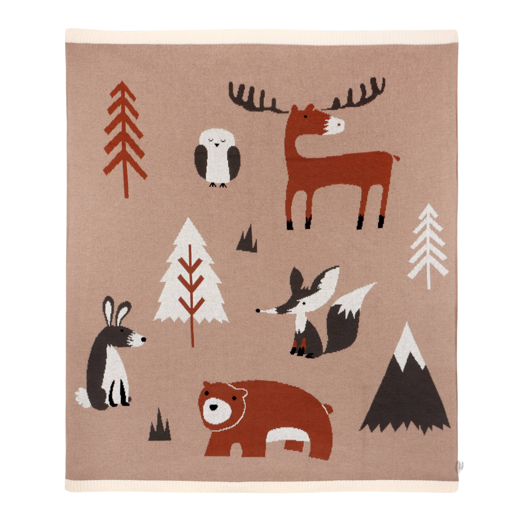 Woodland Bear Organic Jacquard Knit Baby Blanket