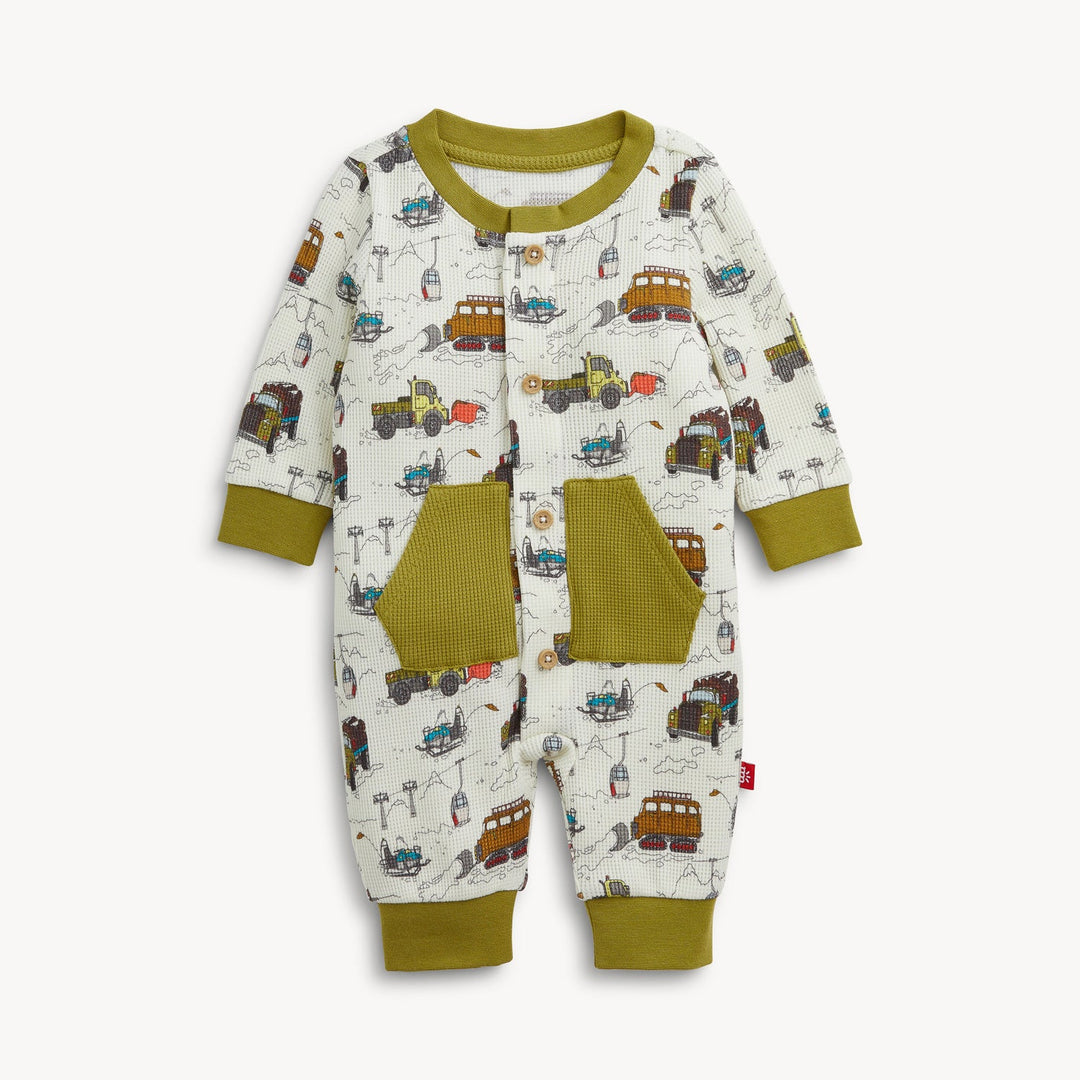 Waffle-Knit Trucks Pocket Romper