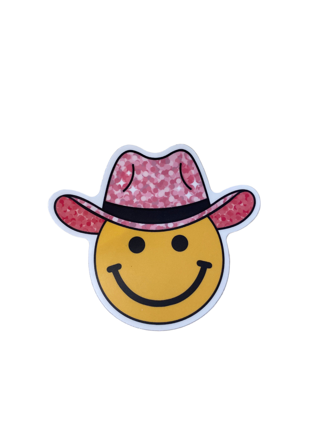 Sparkly Pink Hat Smiley Face - Vinyl Sticker