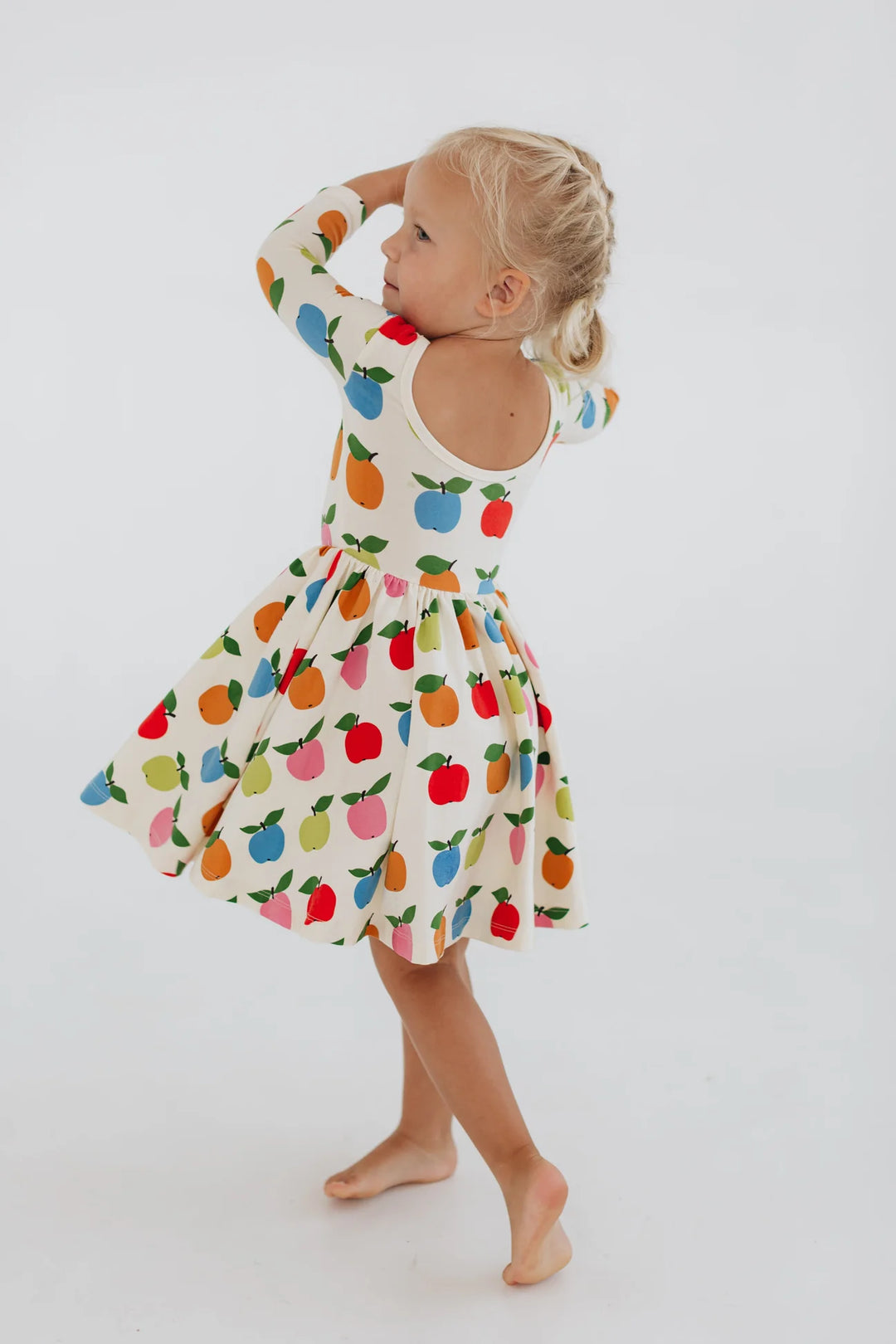 3/4 Sleeve Twirl Dress - Colorful Apples