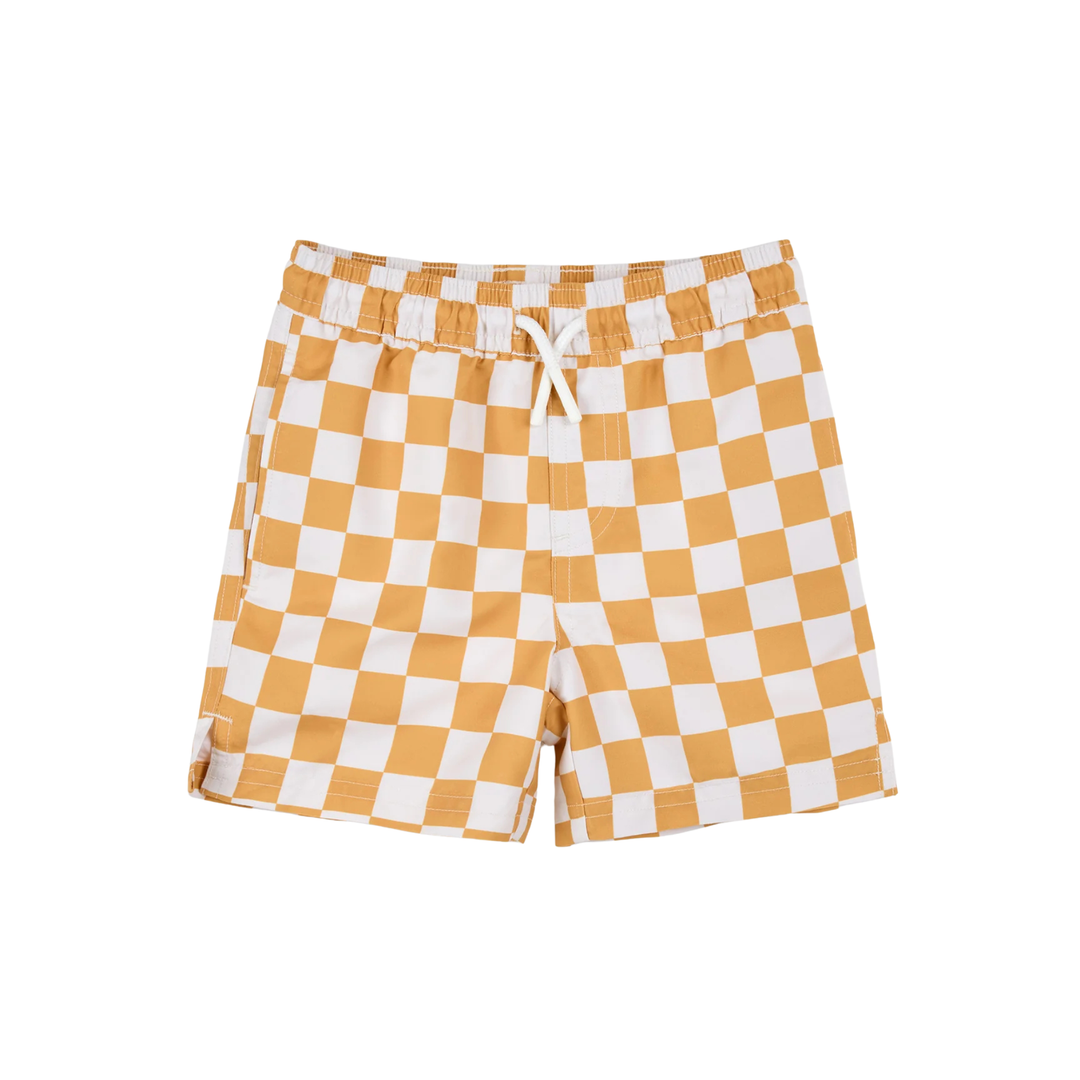 Orange Checkerboard Swim Trunks