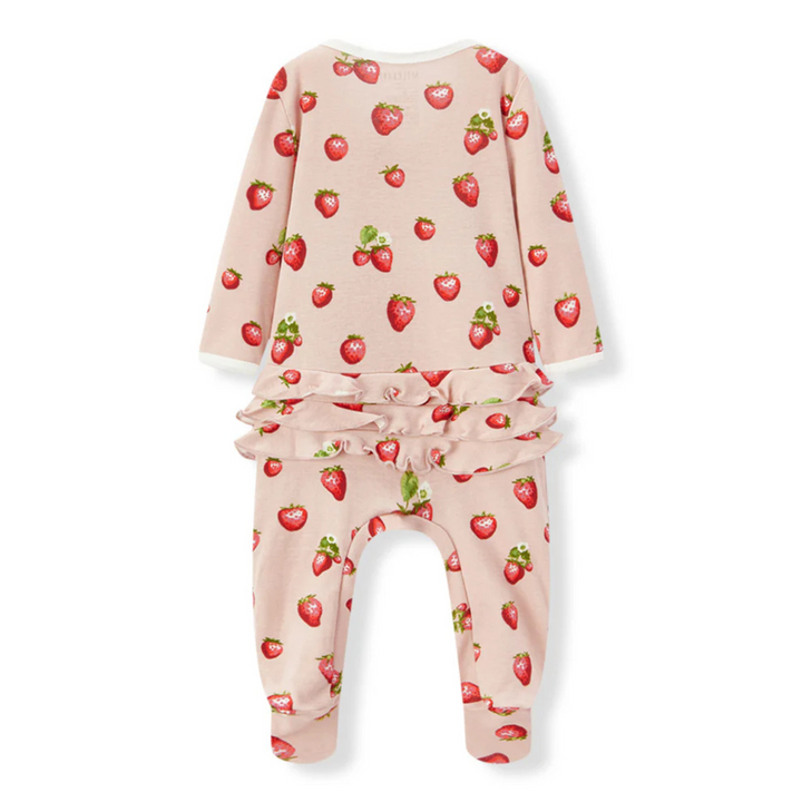 Organic Cotton Ruffle Footed Romper - Strawberry