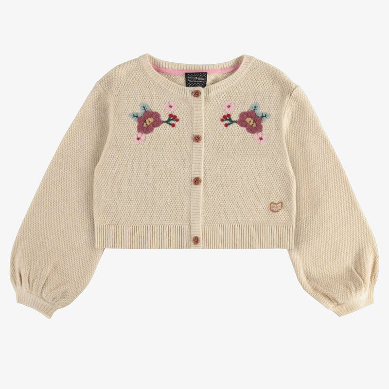 Beige Sweater with Flowers Embroidery