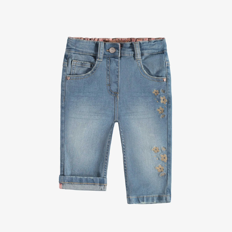 Denim Baby Pant with Flower Embroidery