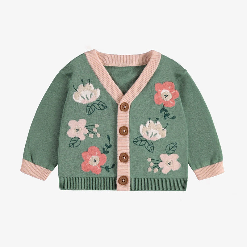 Green Floral Baby Sweater