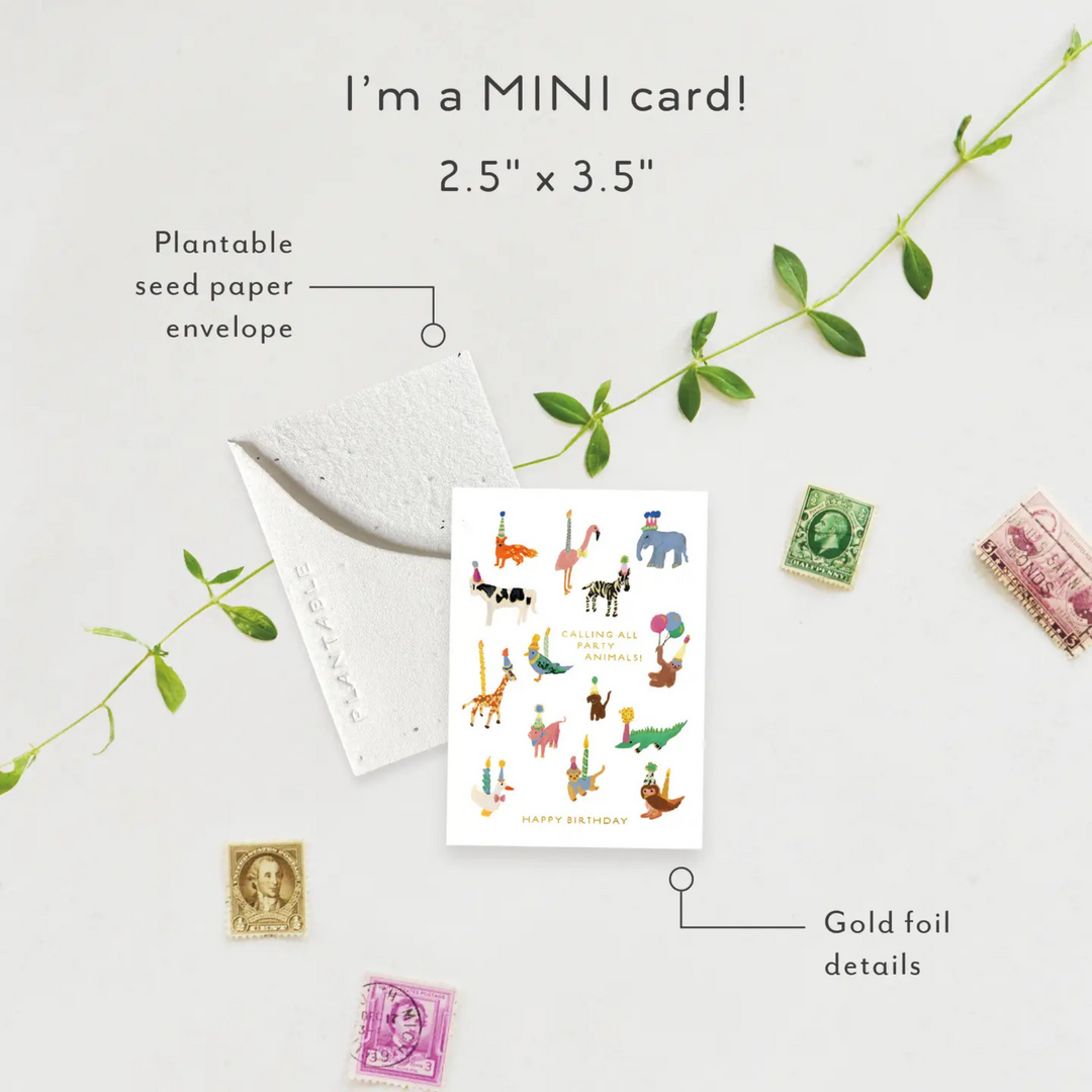 Animal Party Sprout - Mini Greeting Card
