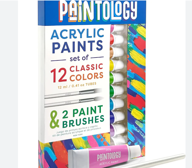 Paintology Acrylic Paints + 2 Brushes - Classic Colors