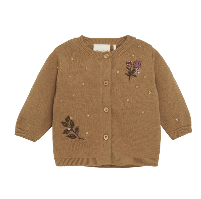 Organic Knit Cardigan - Brown Floral