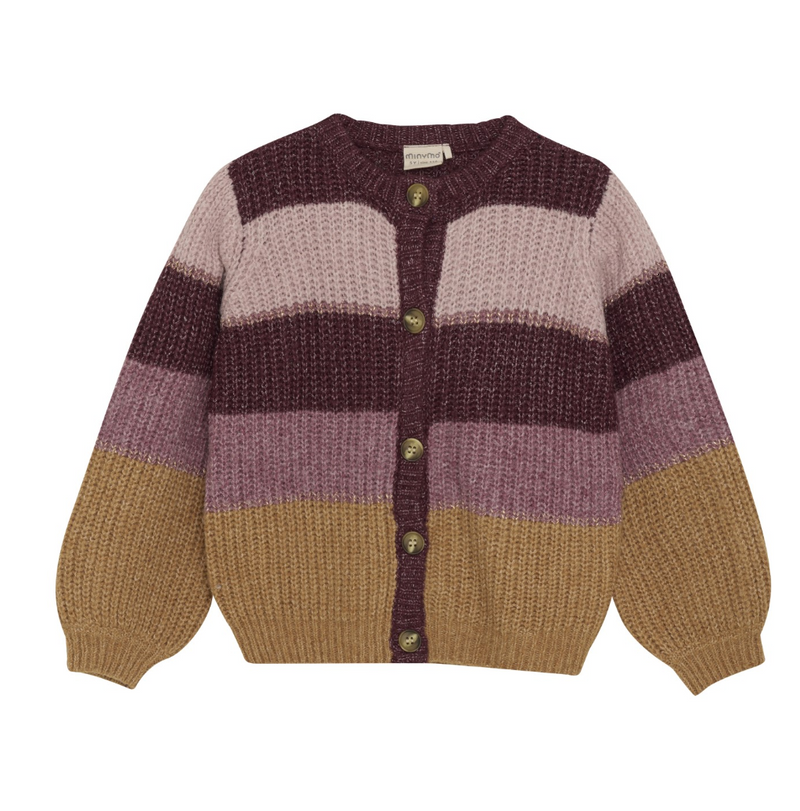 Organic Knit Cardigan - Purple and Brown Stripe