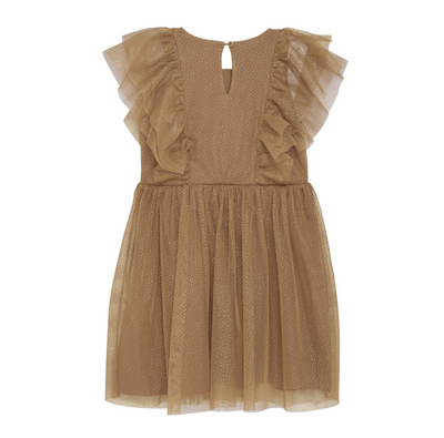 Mesh Ruffle Layer Dress - Brown Glitter