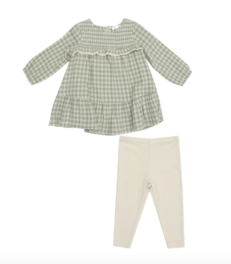 Dress & Legging Set - Green Gingham