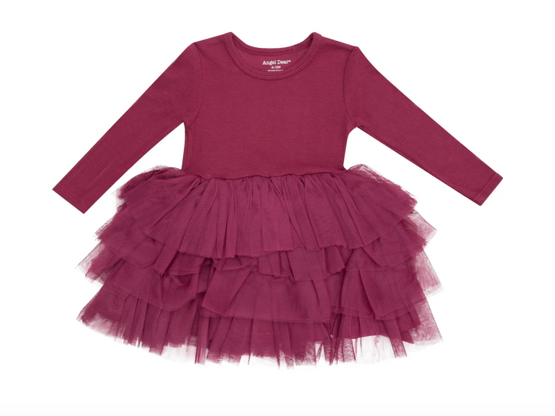 Ribbed Rose Bud Longsleeve Tulle Dress