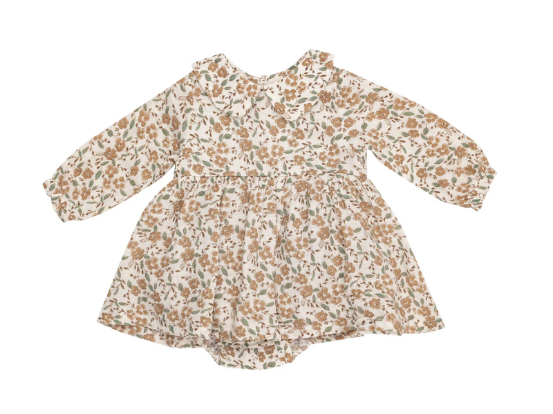 Bitty Brown Floral - Collared Bubble w/Skirt