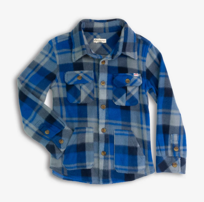 Snow Fleece Shirt - Blue/Taupe Plaid