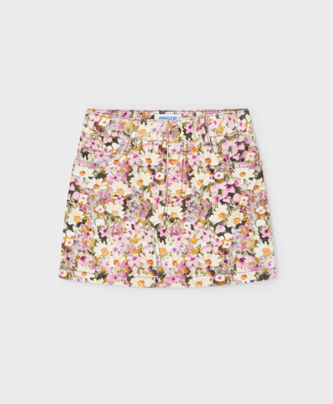 Corduroy Printed Skirt - Pink Floral