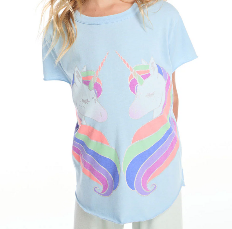 Reflected Rainbow Unicorns Girls Shirttail Tee