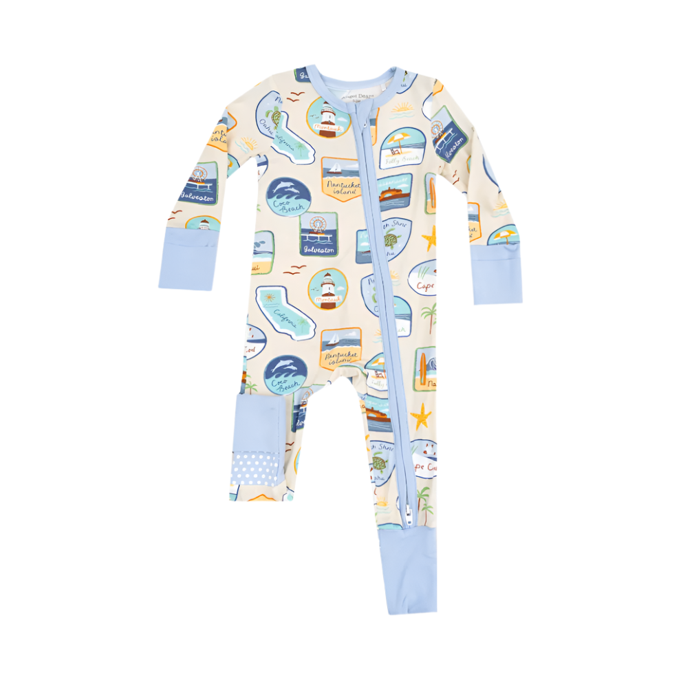 2 Way Zipper Romper - Beach Patches