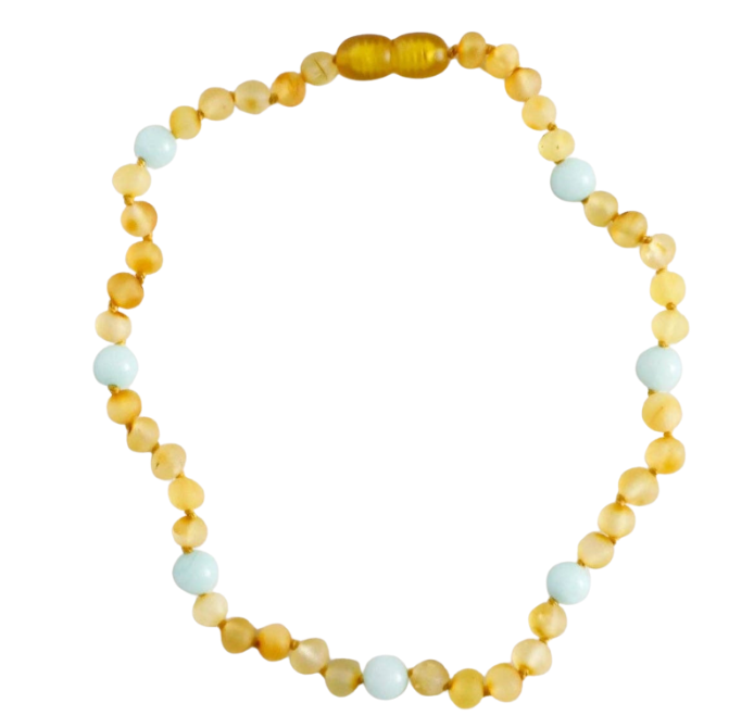 Raw Honey Baltic Amber + Amazonite || Halo Necklace
