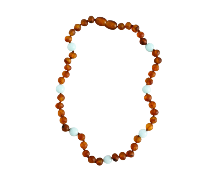 Raw Cognac Baltic Amber + Amazonite || Halo Necklace ||
