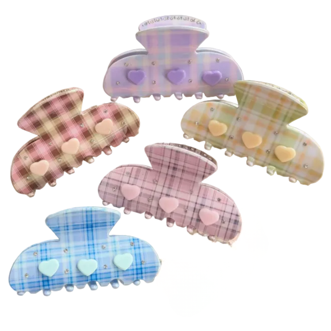 Gingham Heart Claw Clip