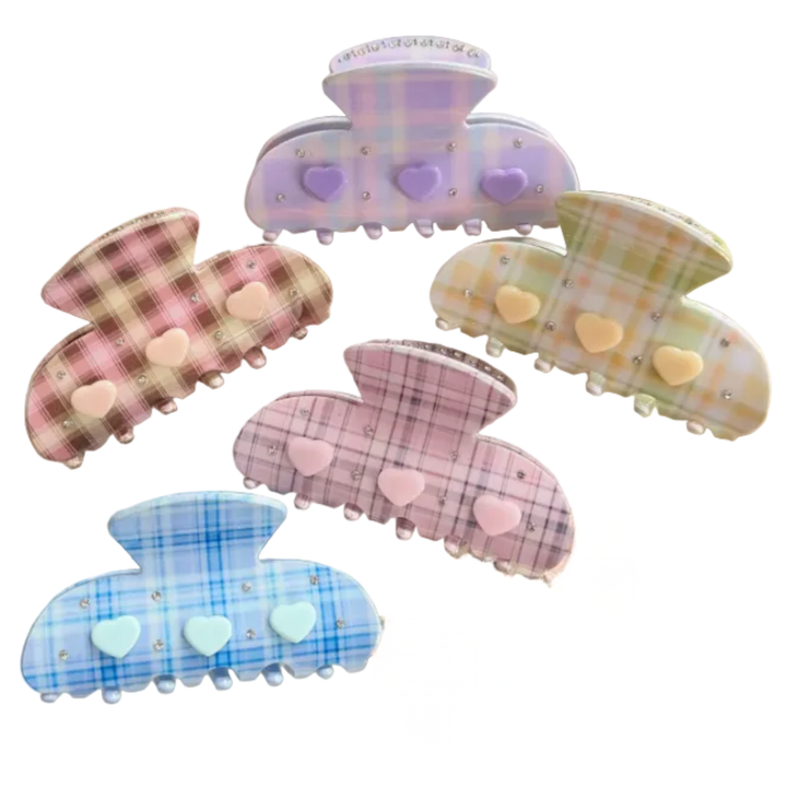 Gingham Heart Claw Clip