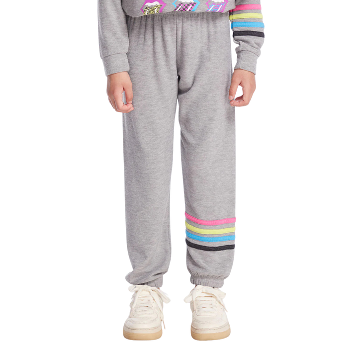 Slouchy Sweatpants - Heather Gray/Rainbow Stripe