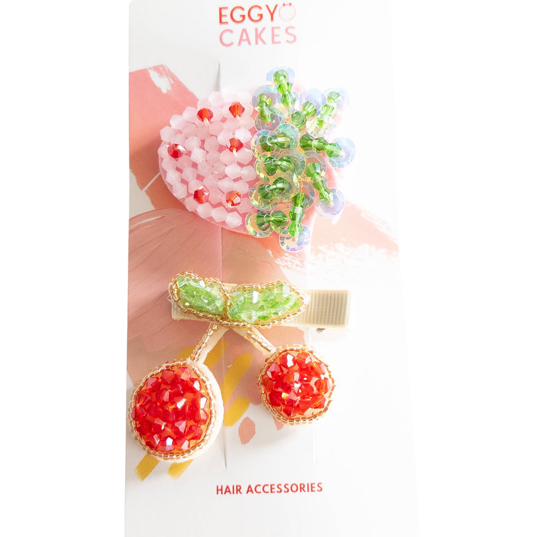 Beaded Cherry Strawberry Hair Clips