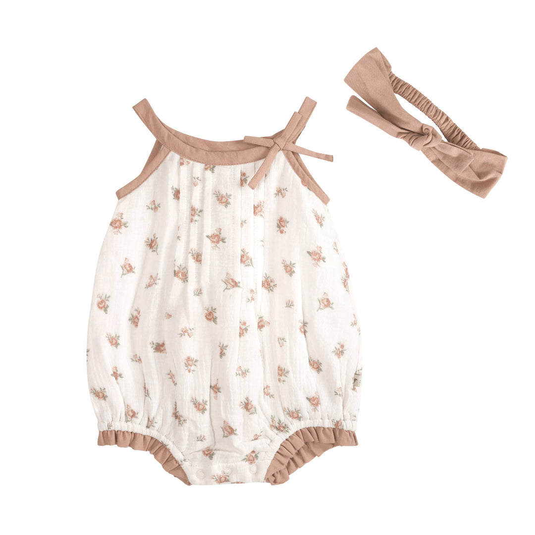 Tea Rose Floral Romper + Headband