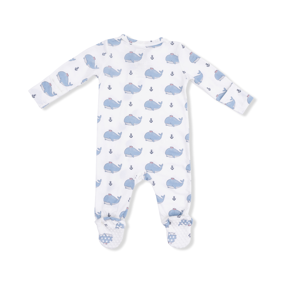 Bubbly Sailor Whales Blue - 2 Way Zipper Footie