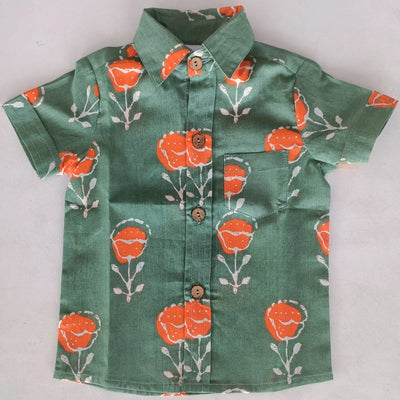 Orange Floral Button Up Shirt