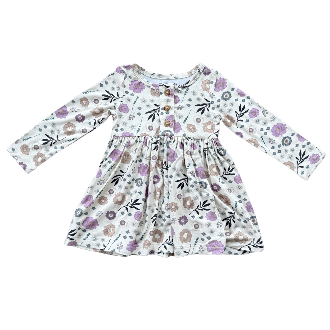 Long Sleeve Henley Dress - Winter Floral