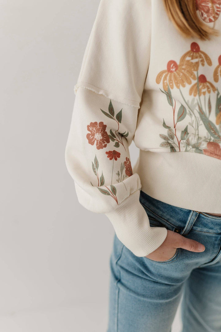 Drop Shoulder Blouson Sweatshirt - Floral Garden