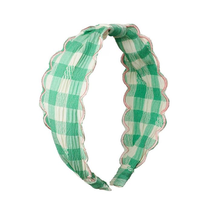 Green Gingham Scalloped Headband