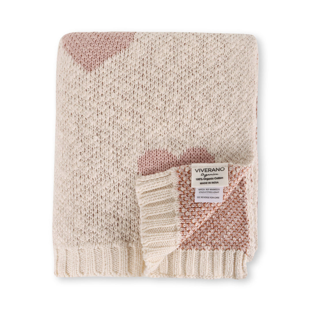 Loving Hearts Organic Jacquard Knit Baby Blanket