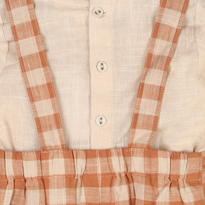 Gingham Overall & Plain Slub Shirt SET (Organic)